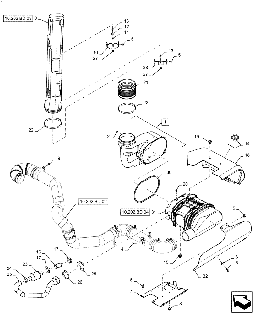 Схема запчастей Case IH MAGNUM 235 - (10.202.BD[01]) - AIR INTAKE (10) - ENGINE