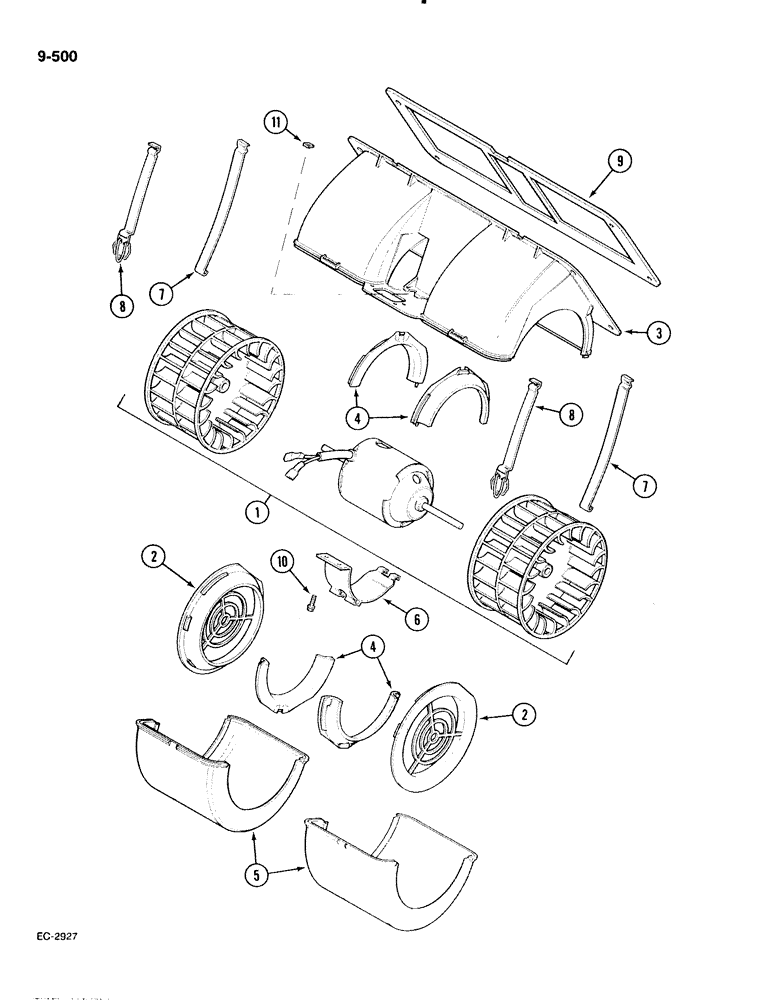 Схема запчастей Case IH 885 - (9-500) - BLOWER ASSEMBLY, AIR CONDITIONING, 3233573R1 (09) - CHASSIS/ATTACHMENTS