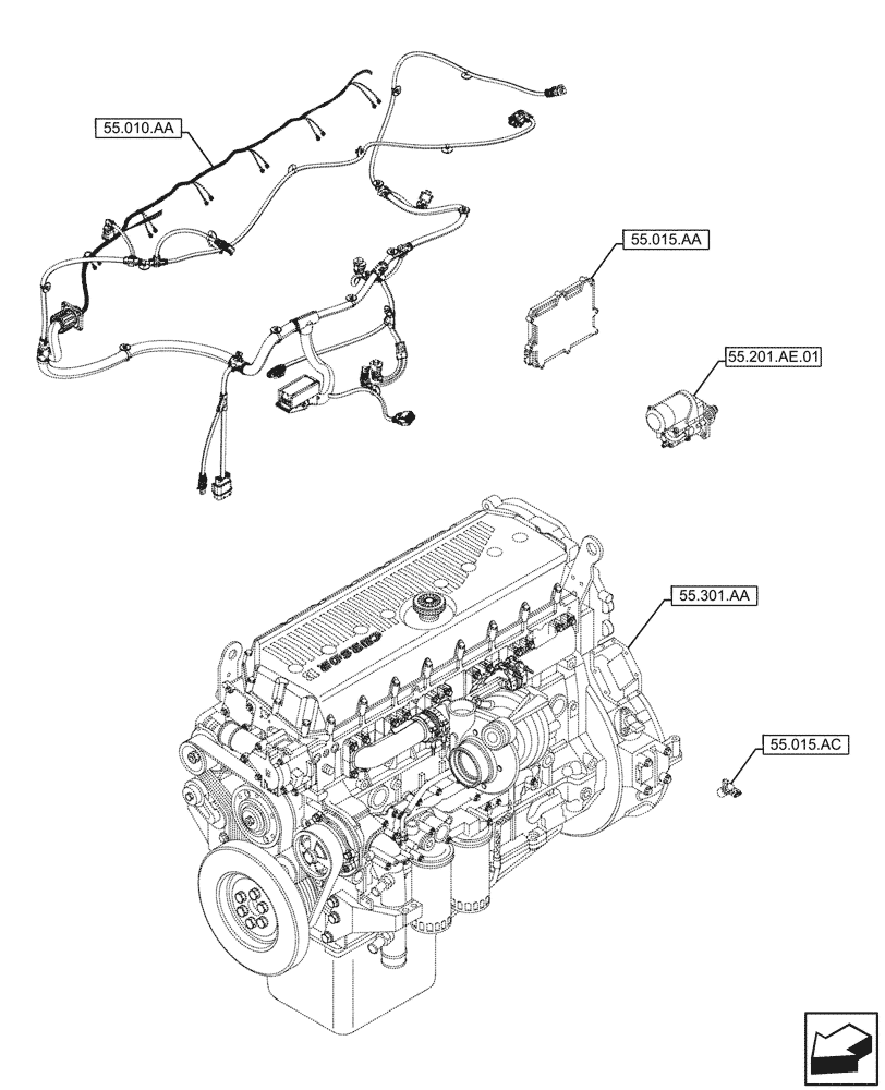 Схема запчастей Case IH F3HFE613B B001 - (55.000.00) - ELECTRICAL SYSTEM , SECTION INDEX (55) - ELECTRICAL SYSTEMS