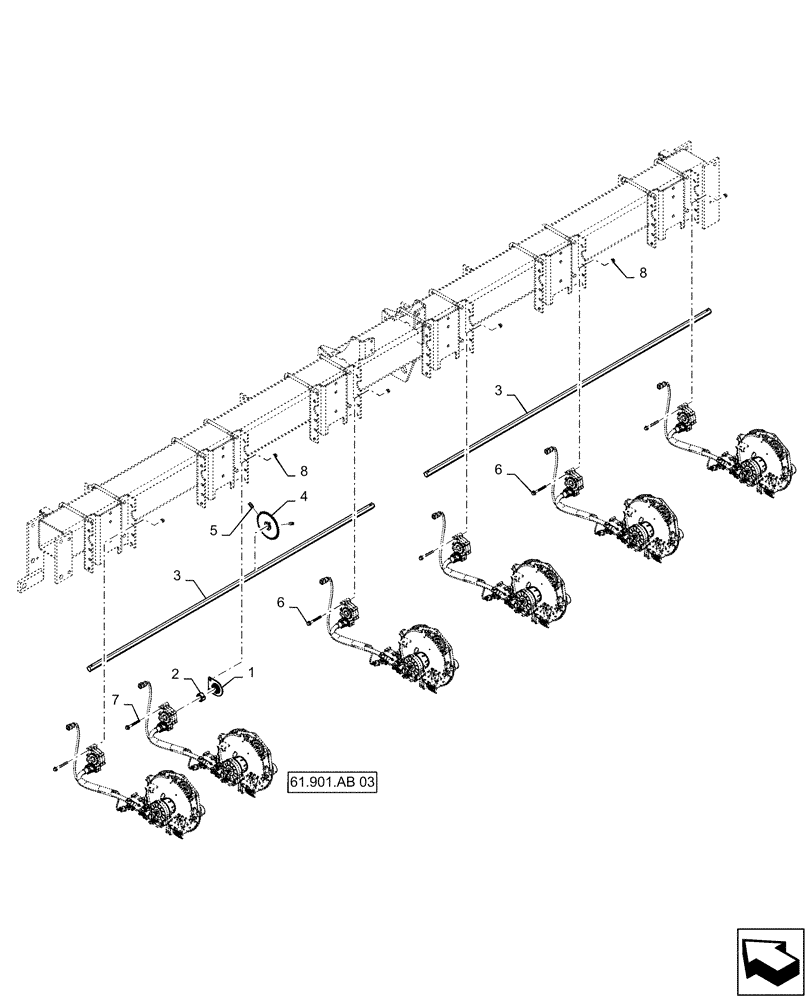 Схема запчастей Case IH 1225 EARLY RISER - (61.901.AF[03]) - METERING DRIVE SHAFT FOR 6 ROW CABLE DRIVE (61) - METERING SYSTEM