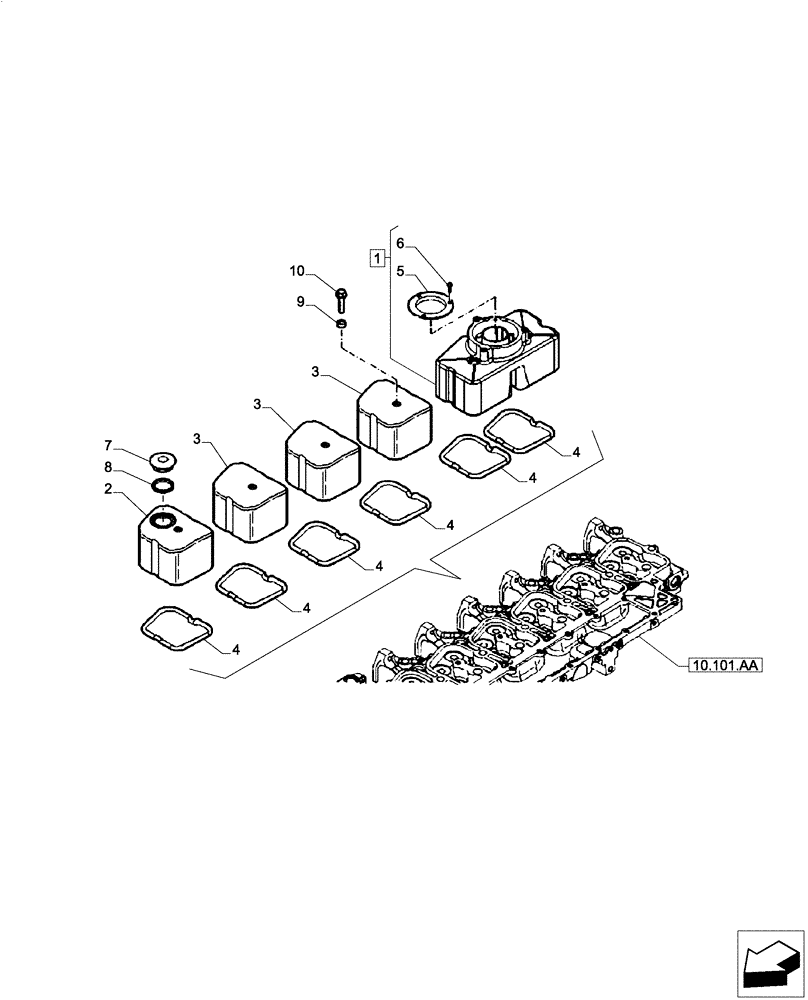 Схема запчастей Case IH F4CE0654B B601 - (10.101.AB[01]) - VALVE COVER (10) - ENGINE