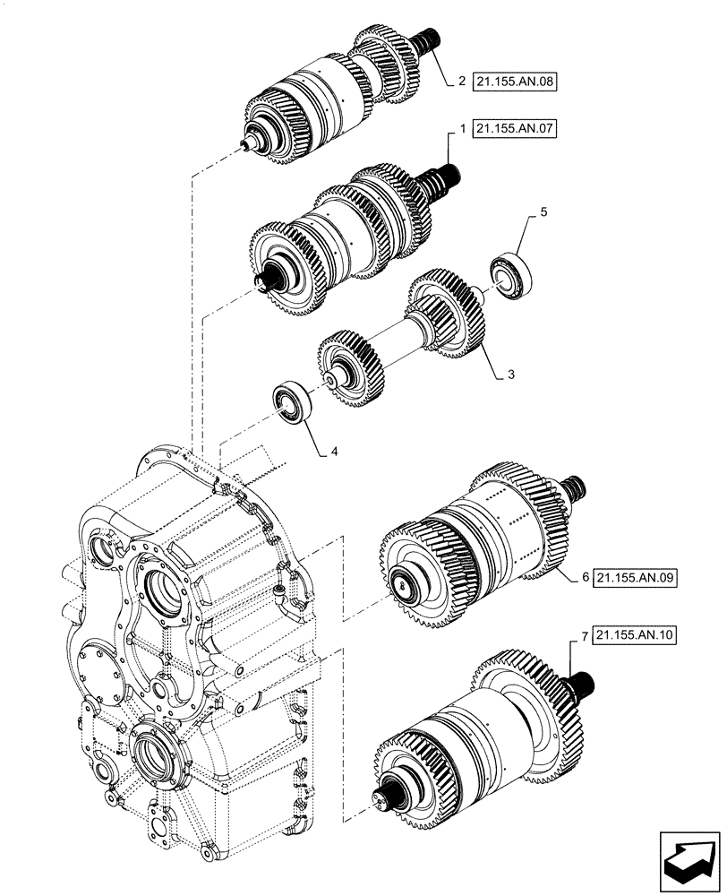 Схема запчастей Case IH STEIGER 540 - (21.155.AN[06]) - TRANSMISSION, SHAFT ASSY, PS6, 9C, 500 SCRAPER, 540 SCRAPER, 580, 620, BSN ZFF308000 (21) - TRANSMISSION