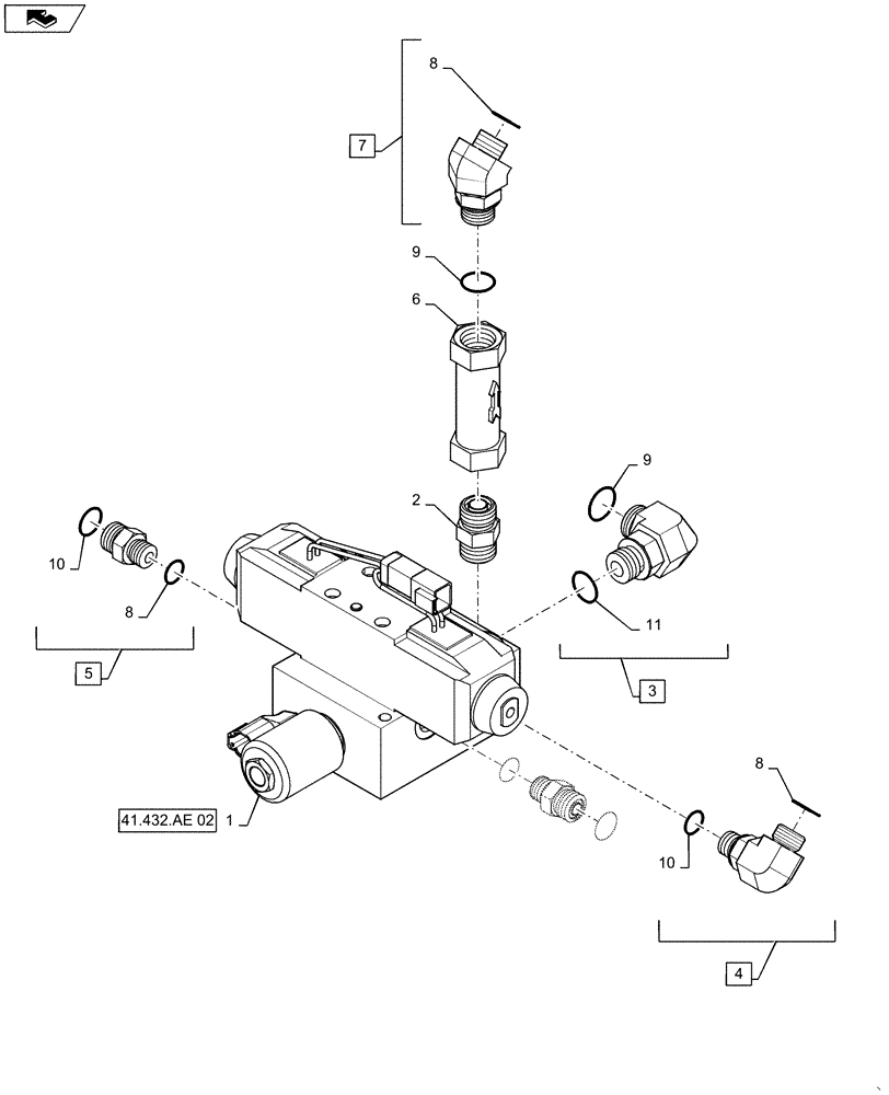 Схема запчастей Case IH 2240 - (41.432.AE[01]) - AUTO GUIDANCE VALVE FITTINGS (41) - STEERING