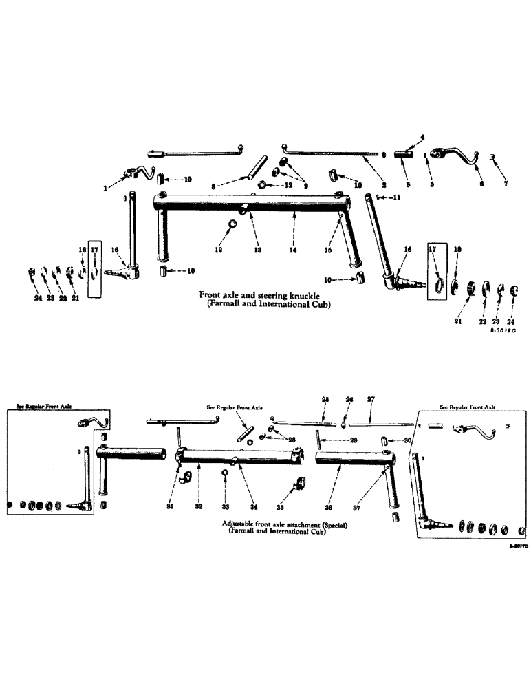 Схема запчастей Case IH INTERNATIONAL - (14-01) - SUSPENSION, FRONT AXLE AND STEERING KNUCKLE, CUB TRACTORS Suspension