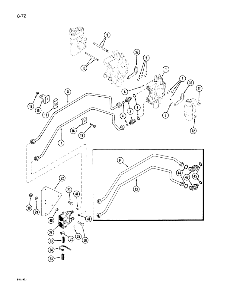 Схема запчастей Case IH 7130 - (8-072) - THIRD CIRCUIT REMOTE HYDRAULICS, TRANSMISSION S/N AJB0018756 THROUGH AJB0060499 (08) - HYDRAULICS