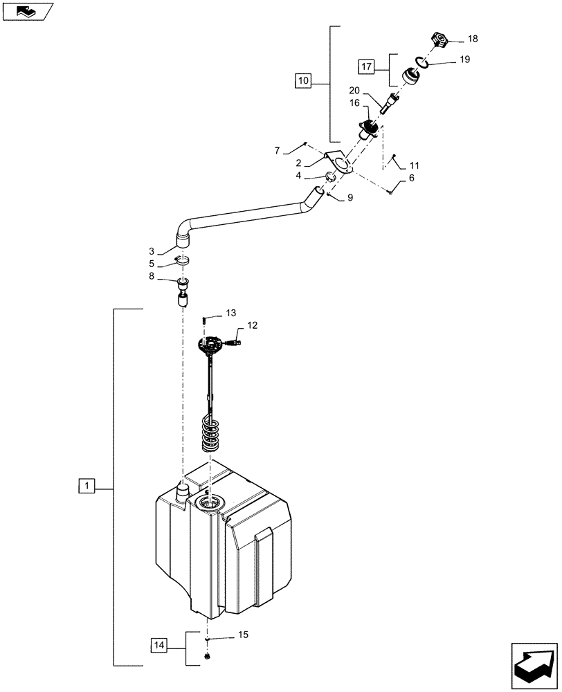 Схема запчастей Case IH 5130 - (10.500.AA) - DEF/ ADBLUE, DEF TANK, DEF/ ADBLUE, FILLER, SENDER UNIT (10) - ENGINE