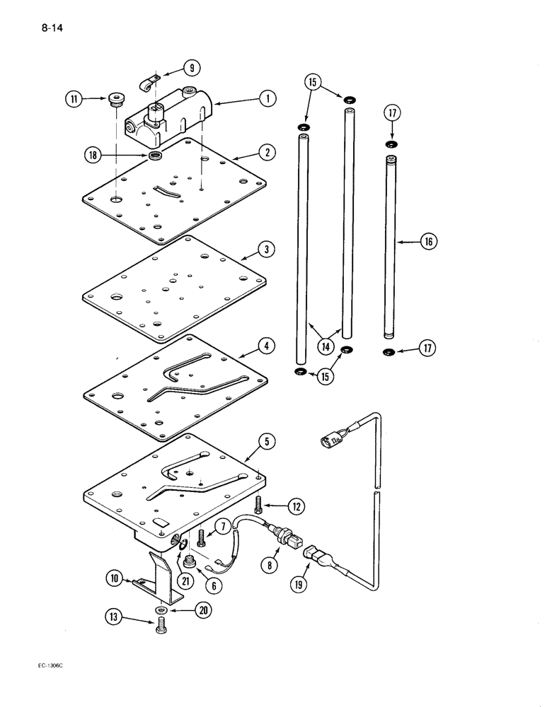 Схема запчастей Case IH 895 - (8-14) - REGULATOR VALVE MOUNTING PLATE, TWO SPEED POWER SHIFT (08) - HYDRAULICS