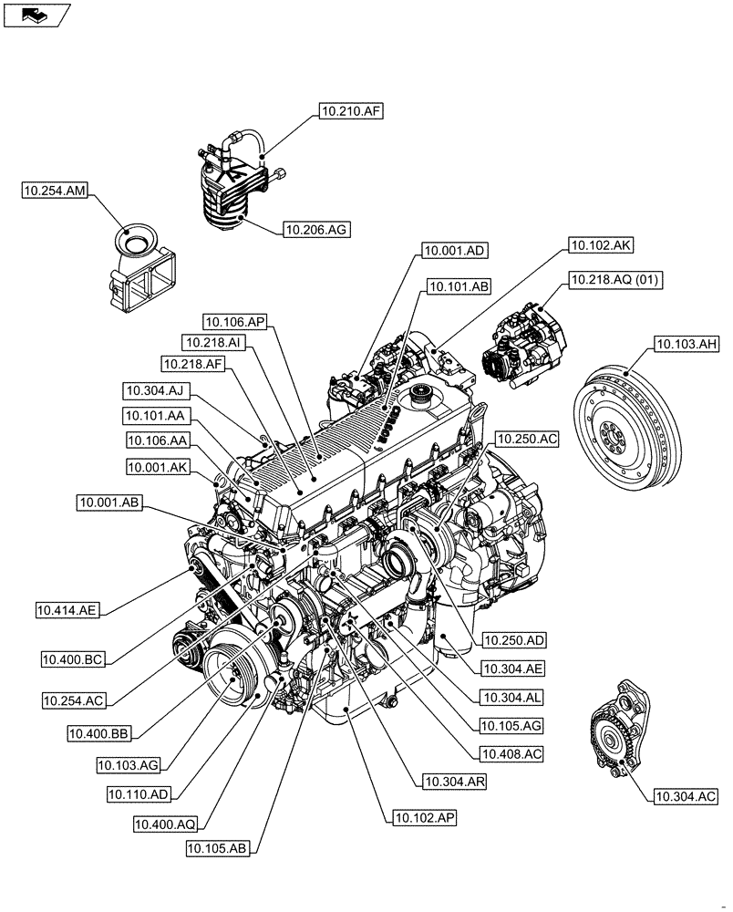 Схема запчастей Case IH F2CFE614A B001 - (10.000.00) - SECTIONINDEX - ENGINE (10) - ENGINE