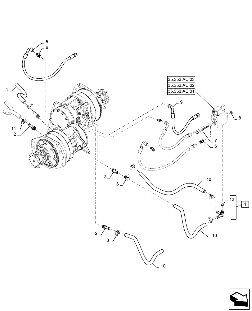 Схема запчастей Case IH SR200 - (35.353.AC[04]) - BRAKE LINES (35) - HYDRAULIC SYSTEMS