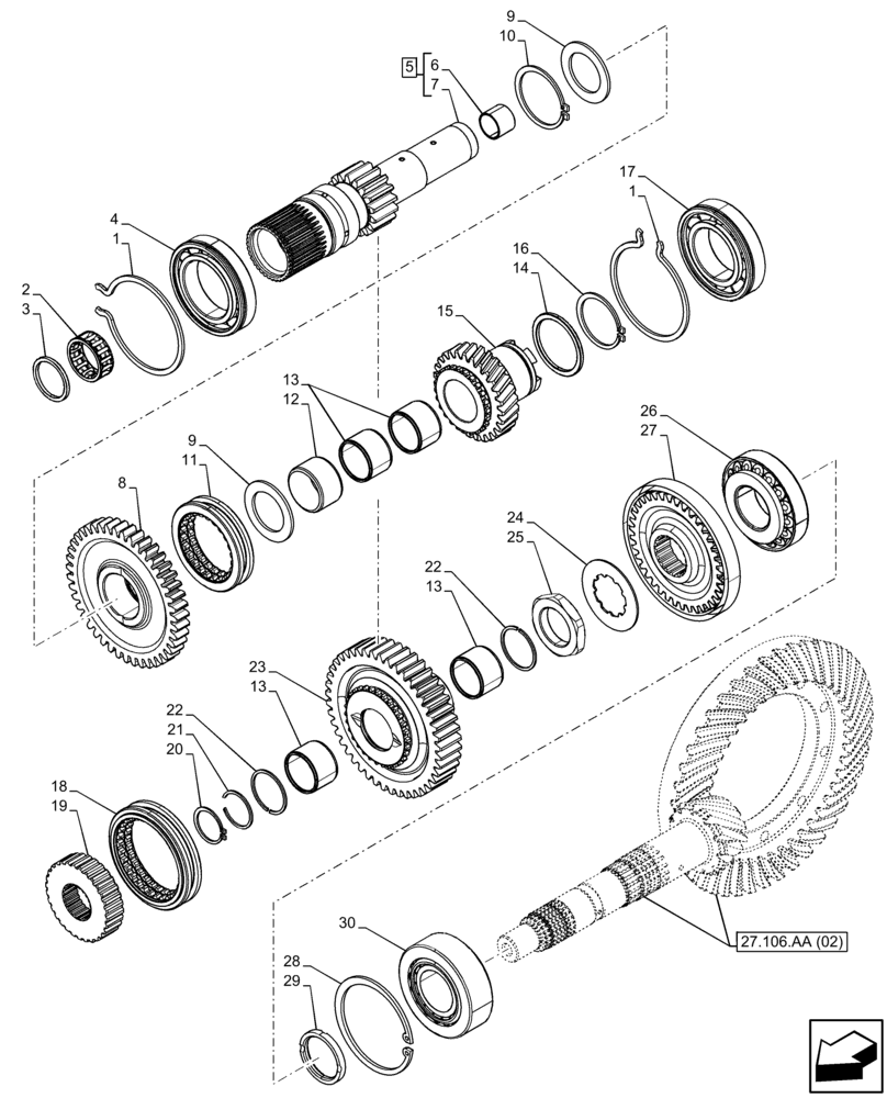 Схема запчастей Case IH FARMALL 65C - (21.148.AQ[03]) - VAR - 330069, 332069, 333069 - CENTRAL REDUCTION GEAR, SHAFT & GEAR (21) - TRANSMISSION
