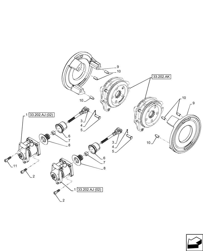 Схема запчастей Case IH FARMALL 75C - (33.202.AJ[01]) - VAR - 330274, 330276, 334174, 334175, 334176, 390067, 743546, 744576 - BRAKE CYLINDER, CAB (33) - BRAKES & CONTROLS