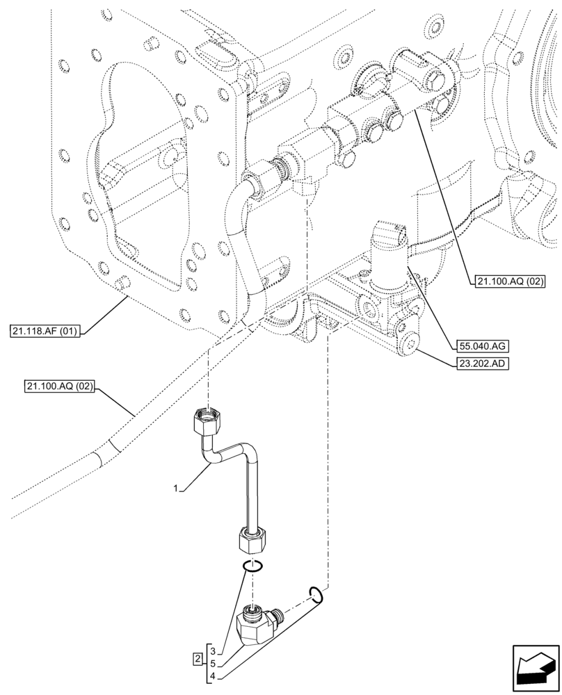Схема запчастей Case IH FARMALL 75C - (23.202.AN[01]) - VAR - 335677, 335696, 744580 - TRANSMISSION LUBRICATION LINE (23) - FOUR WHEEL DRIVE SYSTEM