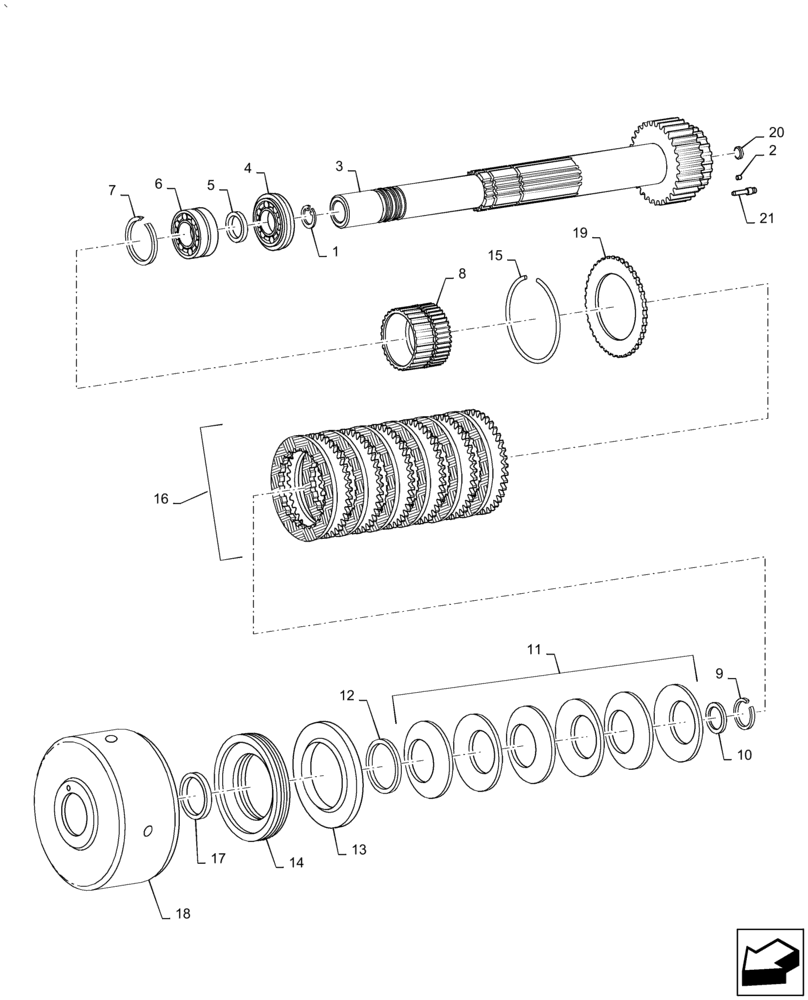 Схема запчастей Case IH PUMA1854 - (21.155.AZ[05]) - SPEED GEARS AND CLUTCHES - DRIVEN SHAFT AND "E" CLUTCH (21) - TRANSMISSION
