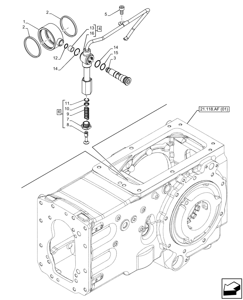 Схема запчастей Case IH FARMALL 65C - (21.100.AM[01]) - VAR - 330328, 330581, 335677, 335696, 390328, 743559, 744580 - TRANSMISSION LUBRICATION LINE, MANIFOLD (SHUTTLE) (21) - TRANSMISSION