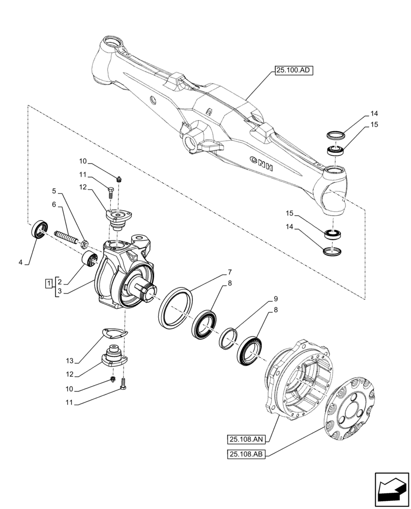 Схема запчастей Case IH FARMALL 65C - (25.108.AG) - VAR - 390328, 743559, 744580 - 4WD FRONT AXLE, STEERING KNUCKLE (25) - FRONT AXLE SYSTEM