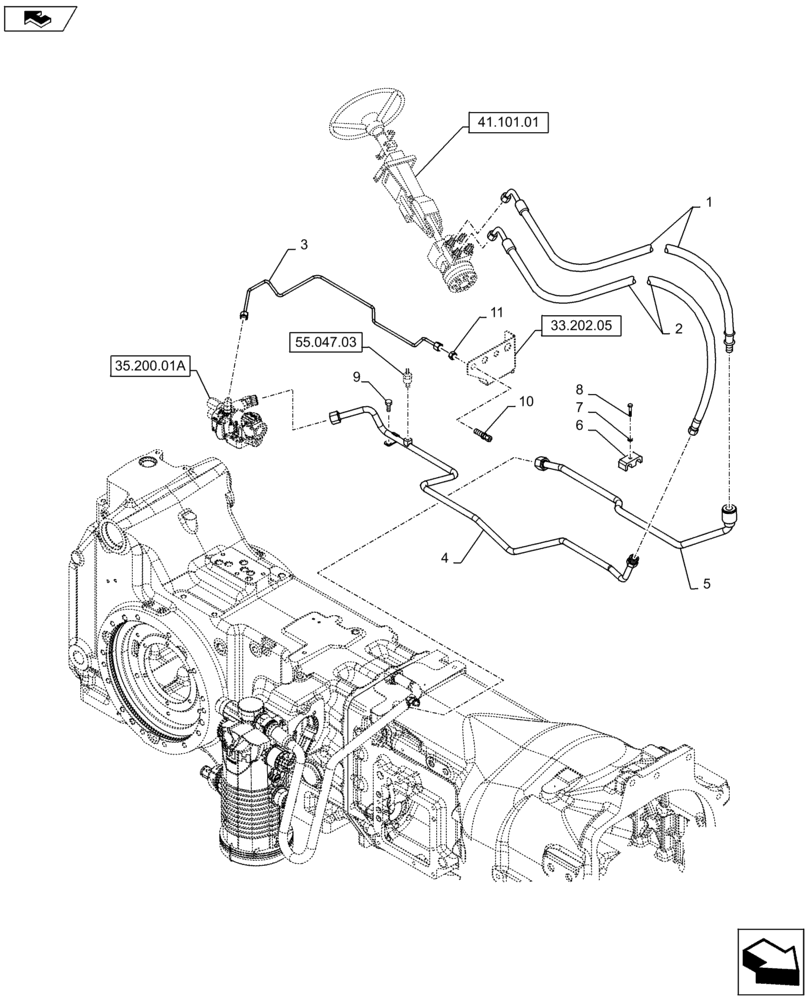 Схема запчастей Case IH PUMA 160 - (41.200.06[01A]) - POWER STEERING DELIVERY AND RETURN PIPES - D7113 (41) - STEERING