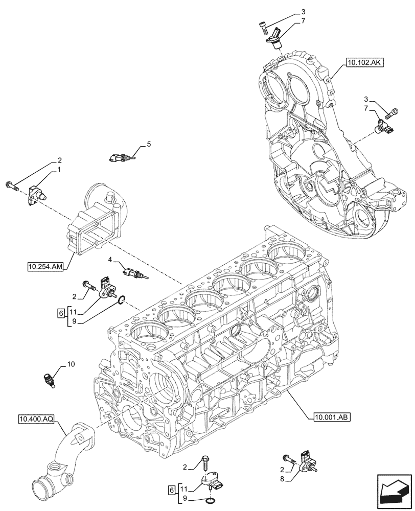 Схема запчастей Case IH F3DFE613F B001 - (55.015.AC) - ENGINE, SENSOR (55) - ELECTRICAL SYSTEMS