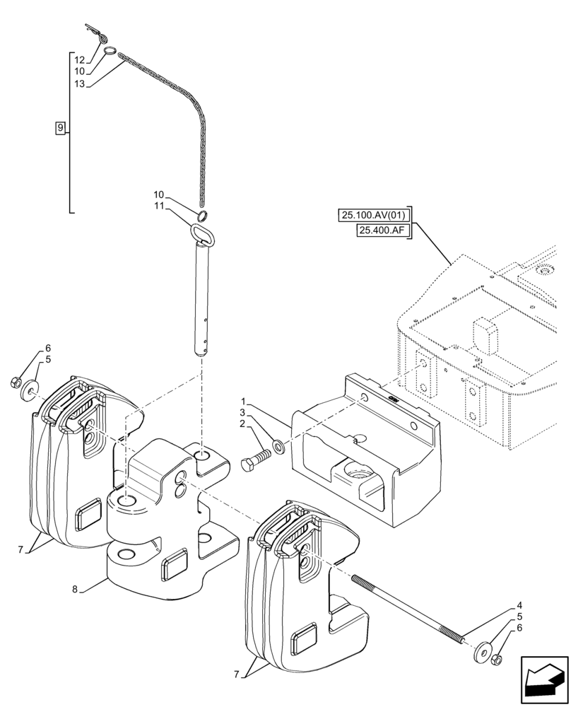 Схема запчастей Case IH FARMALL 75C - (39.140.AF[03]) - VAR - 334215 - FRONT WEIGHT (235KG) (39) - FRAMES AND BALLASTING