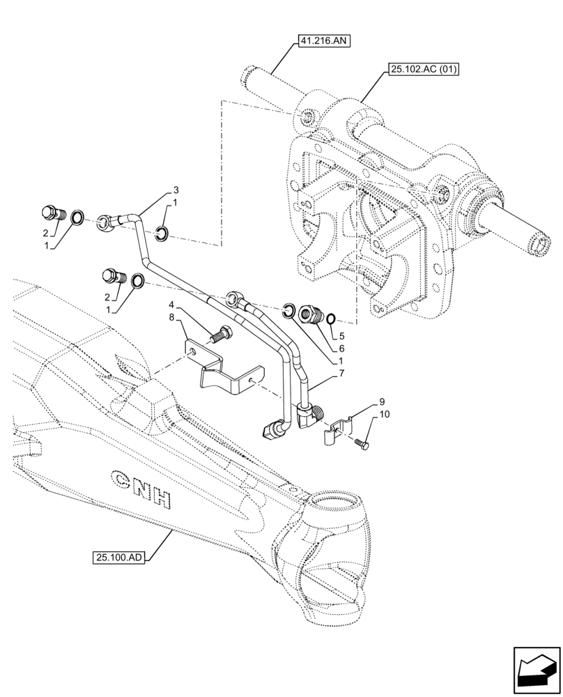 Схема запчастей Case IH FARMALL 75C - (41.200.AO[01]) - VAR - 390328, 743559, 744580 - 4WD FRONT AXLE, LUBRICATION LINE (41) - STEERING