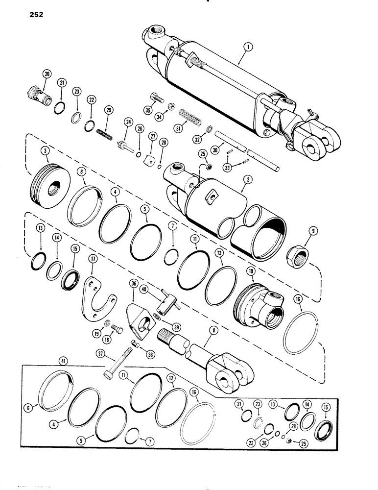 Схема запчастей Case IH 1090 - (252) - A34923 REMOTE HYDRAULIC CYLINDER, 4" X 8" WITH HYDRAULIC LIMIT STOP, USED PRIOR TO TRAC. S/N 8675001 (08) - HYDRAULICS