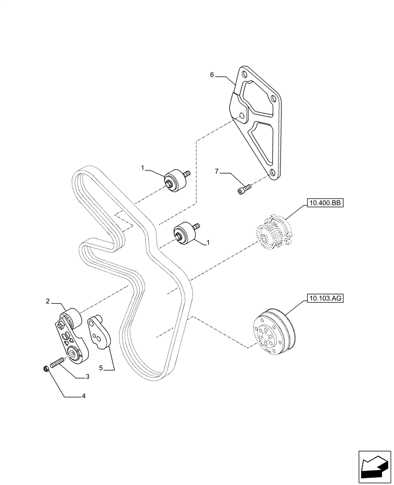 Схема запчастей Case IH F3DFE613F B001 - (10.414.AE) - BELT TENSIONER (10) - ENGINE