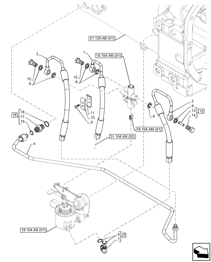Схема запчастей Case IH FARMALL 75C - (31.104.AN[01]) - VAR - 333068, 333069, 390068 - PTO CLUTCH, OIL, LINE, CAB (31) - IMPLEMENT POWER TAKE OFF