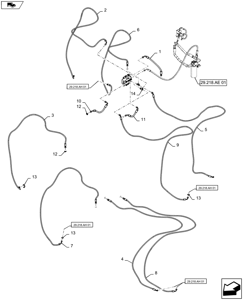 Схема запчастей Case IH 2240 - (29.218.AS[03]) - WHEEL MOTOR CONTROL LINES (29) - HYDROSTATIC DRIVE