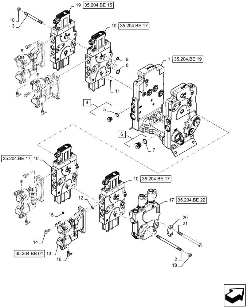Схема запчастей Case IH QUADTRAC 580 - (35.204.BE[03]) - AUXILIARY CONTROL VALVE, 4-SPOOL, WITH 3 POINT HITCH (35) - HYDRAULIC SYSTEMS