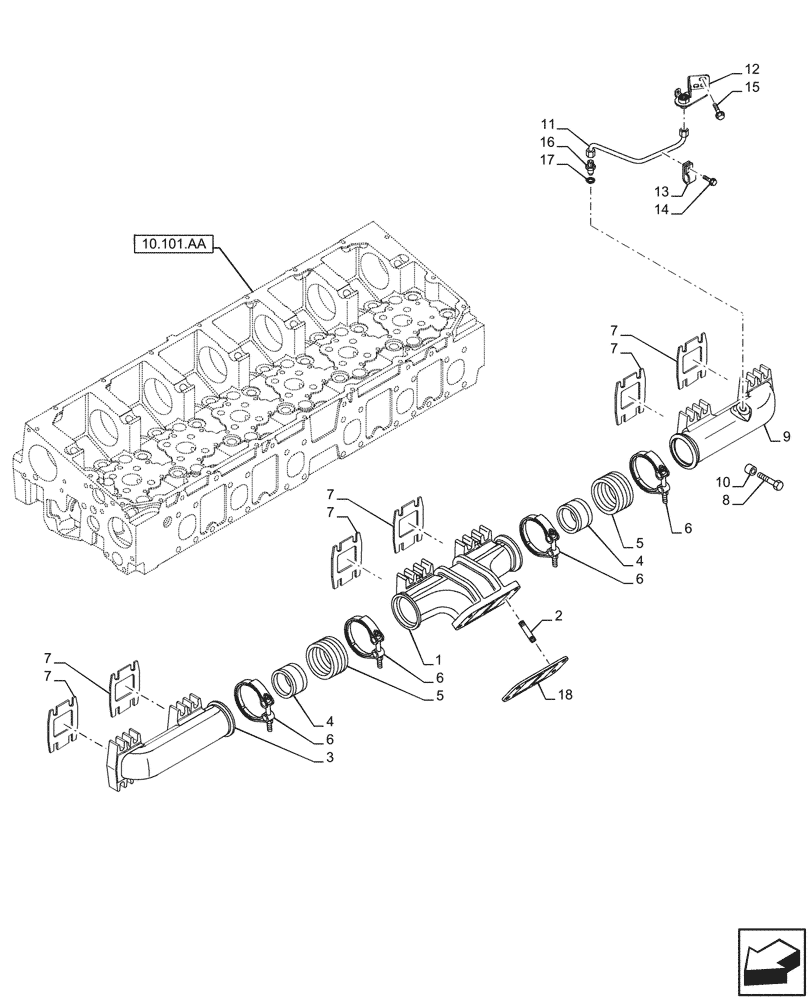 Схема запчастей Case IH F3DFE613F B001 - (10.254.AC) - EXHAUST MANIFOLD (10) - ENGINE