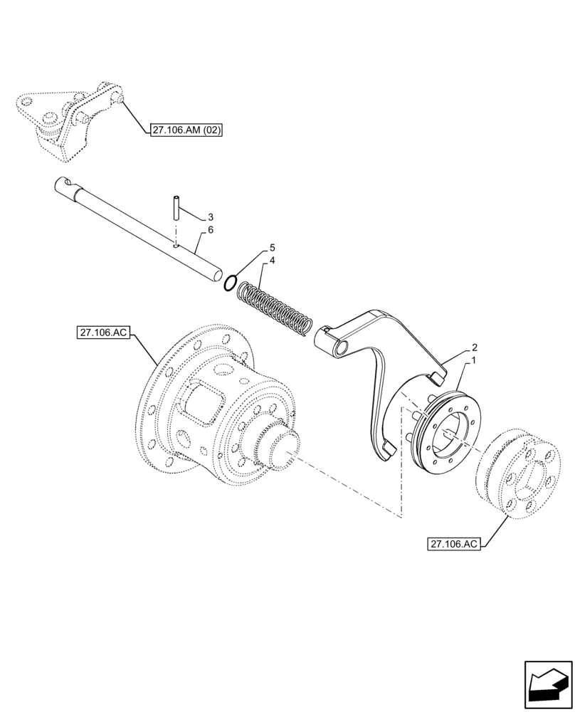Схема запчастей Case IH FARMALL 65C - (27.106.AM[01]) - VAR - 390381 - DIFFERENTIAL LOCK (27) - REAR AXLE SYSTEM