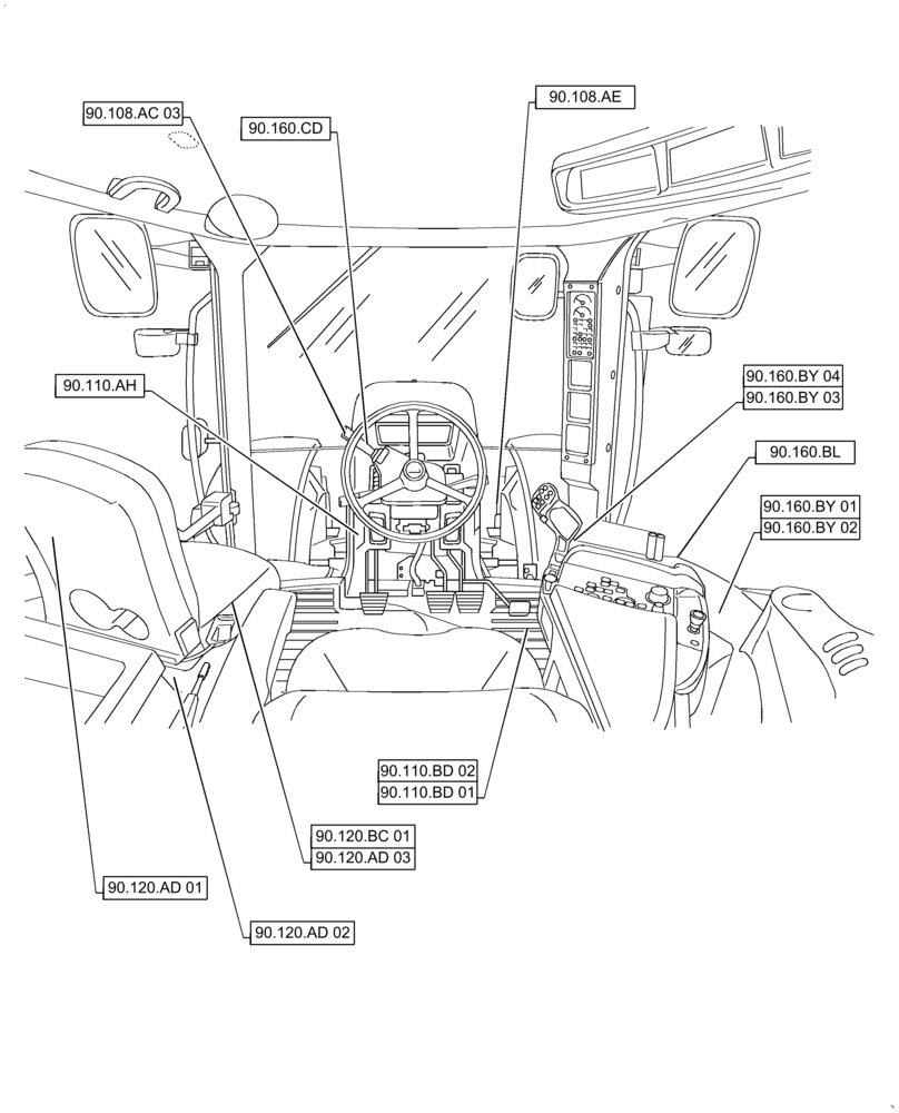 Схема запчастей Case IH PUMA 2304 - (00.000.90[01]) - PICTORIAL INDEX - PLATFORM, CAB, BODYWORK AND DECALS (00) - GENERAL & PICTORIAL INDEX