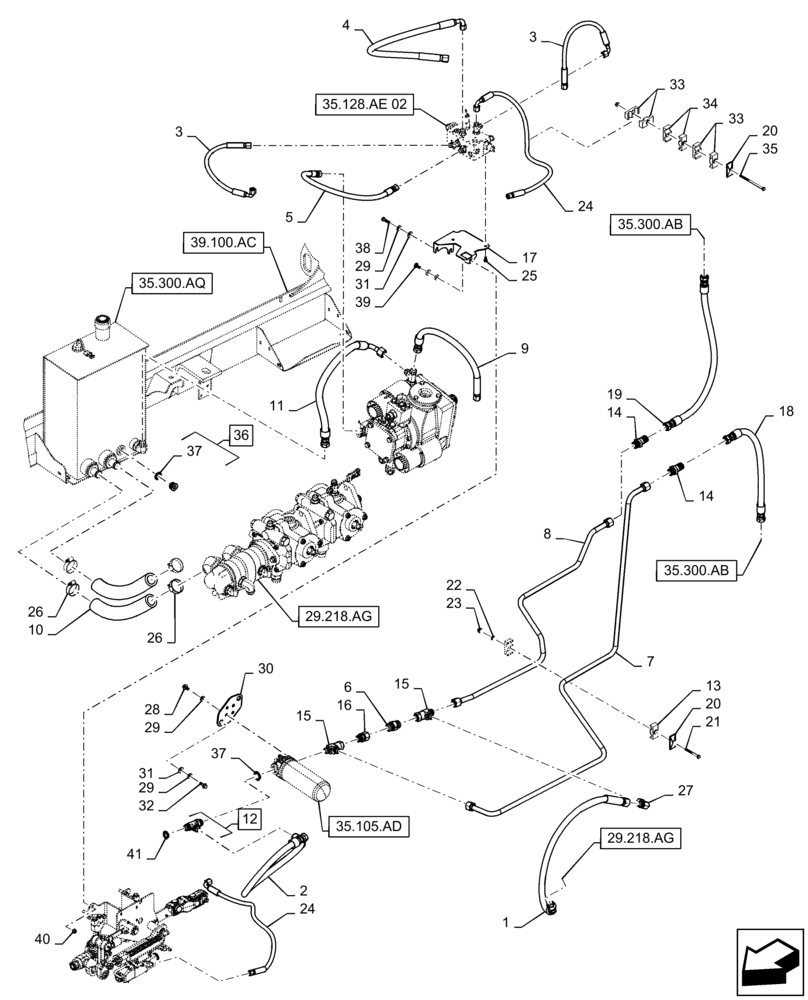 Схема запчастей Case IH WD1903 - (35.105.AC[03]) - HYDRAULIC SYSTEM, OIL COOLER, RETURN LINES & FILTER, 6 CYL NON DRAPER (35) - HYDRAULIC SYSTEMS