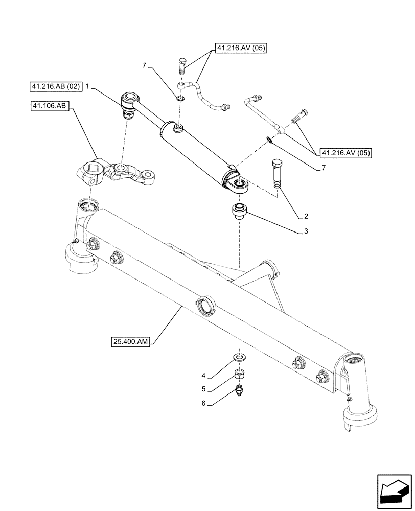 Схема запчастей Case IH FARMALL 75C - (41.216.AB[01]) - VAR - 330581, 335581 - FRONT AXLE, OPERATING CYLINDER, 2WD (41) - STEERING