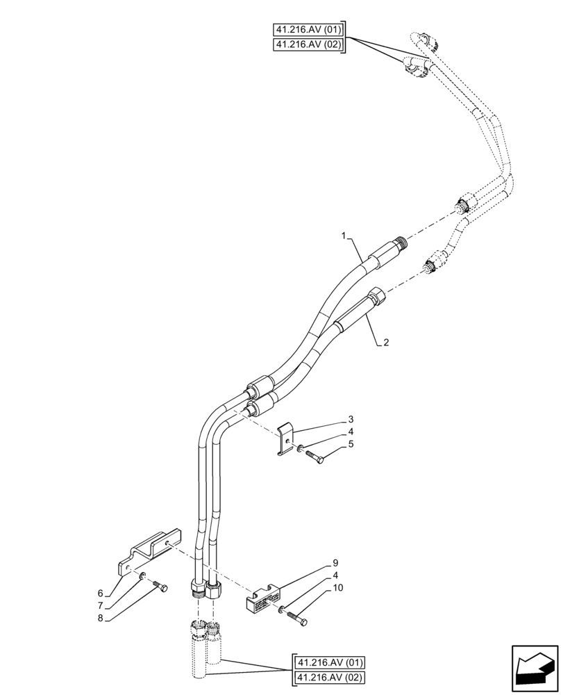 Схема запчастей Case IH FARMALL 75C - (41.216.AV[04]) - VAR - 330581, 335581, 390328, 743559, 744580 - STEERING CONTROL, HYDRAULIC LINE (41) - STEERING