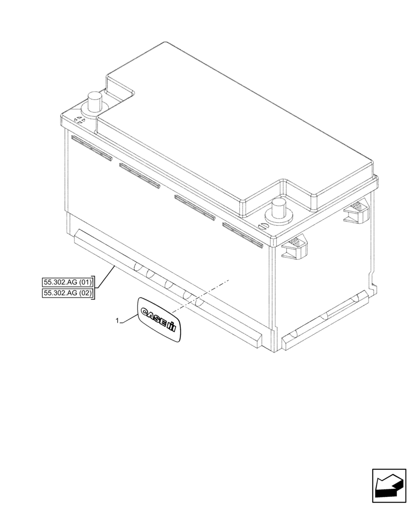 Схема запчастей Case IH FARMALL 75C - (90.108.AB[02]) - VAR - 390742, 397742, 743585 - DECALS, BATTERY (90) - PLATFORM, CAB, BODYWORK AND DECALS