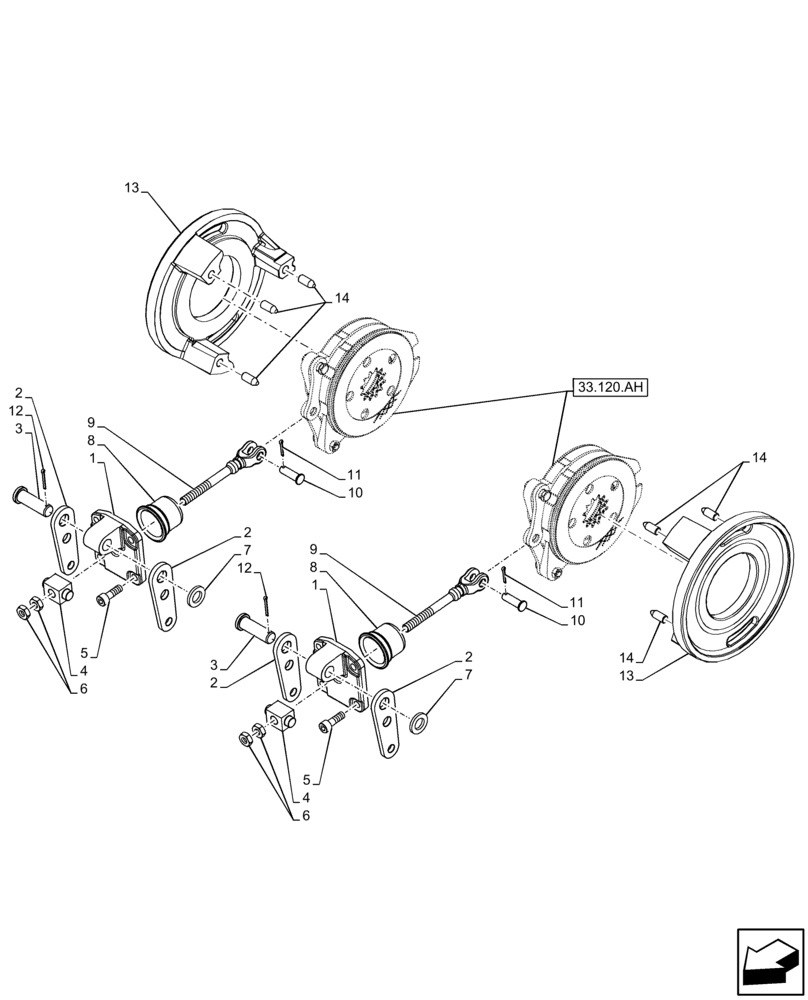 Схема запчастей Case IH FARMALL 75C - (33.120.AC) - VAR - 330274, 330276, 334174, 334175, 334176, 390067, 743546, 744576 - BRAKE LEVER, W/O CAB (33) - BRAKES & CONTROLS