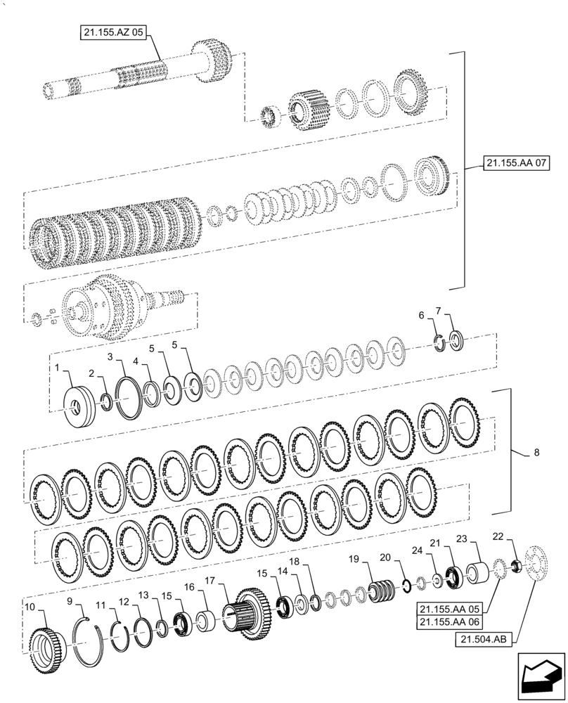 Схема запчастей Case IH PUMA1854 - (21.155.AA[08]) - CENTRAL REDUCTION GEARS - FAST/SLOW RANGE CLUTCH (21) - TRANSMISSION