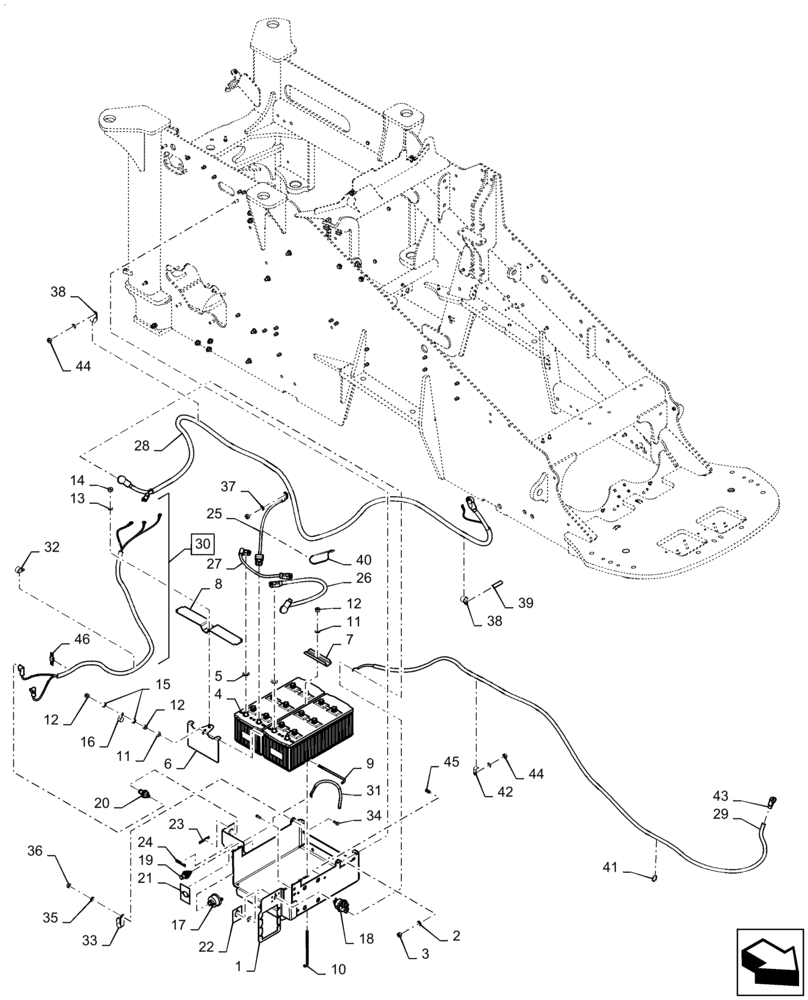 Схема запчастей Case IH STEIGER 370 - (55.302.AI[02]) - BATTERY - TRAY & CABLES, W/ CAB SUSPENSION, 370 (55) - ELECTRICAL SYSTEMS