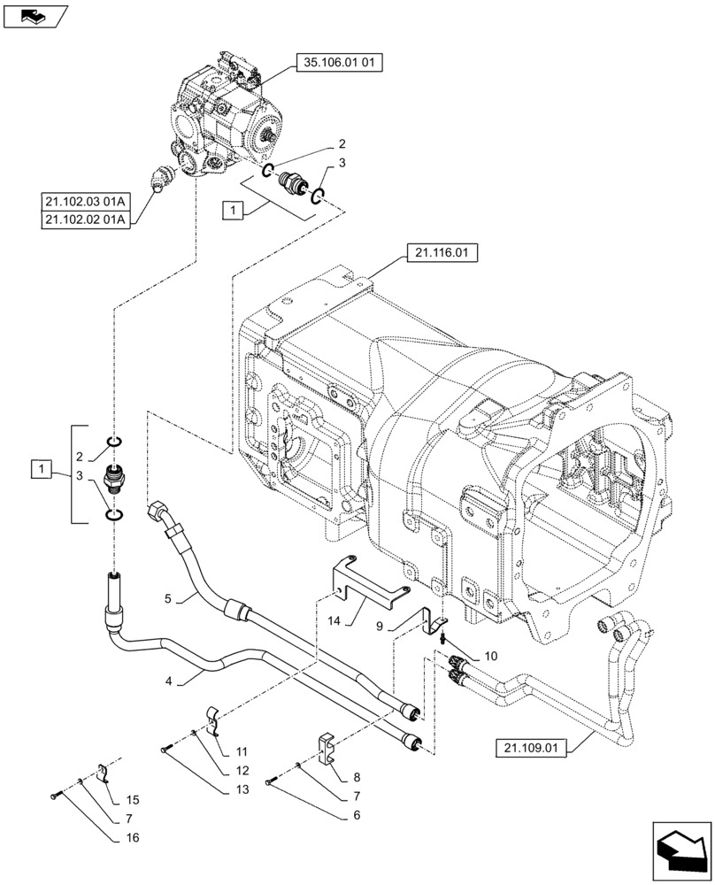Схема запчастей Case IH PUMA 145 - (21.102.01[01A]) - TRANSMISSION LUBRIFICATION LINE - D7113 (21) - TRANSMISSION