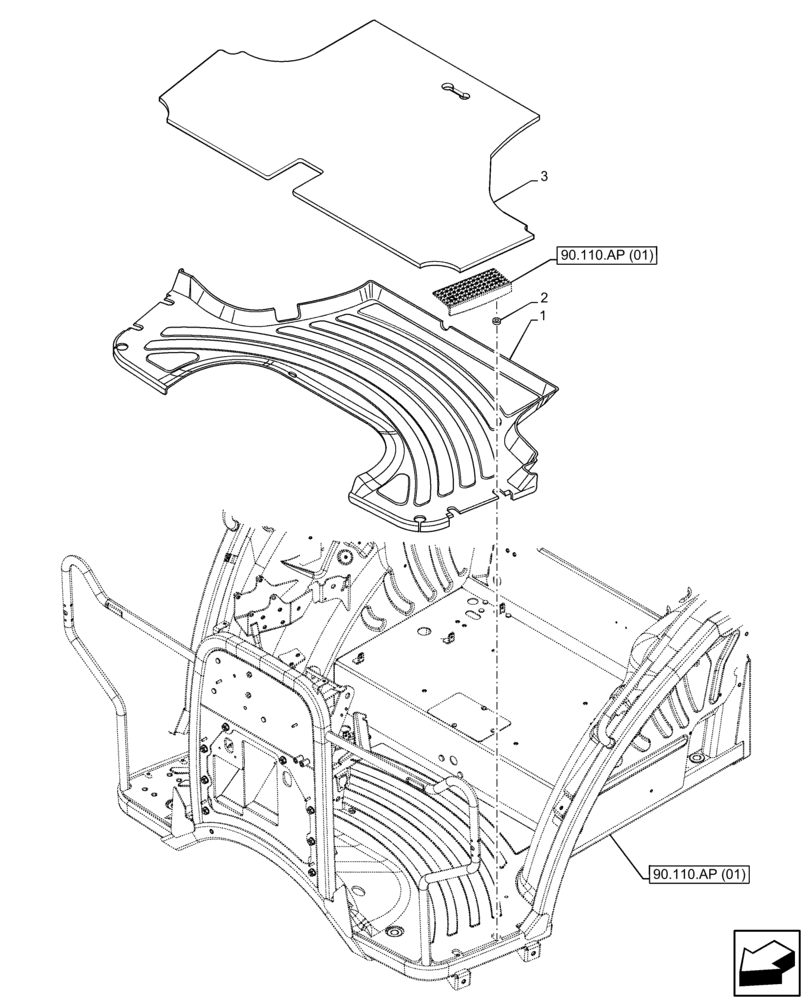 Схема запчастей Case IH FARMALL 65C - (90.110.BD) - VAR - 334190, 335744 - FLOOR MAT, W/O CAB (90) - PLATFORM, CAB, BODYWORK AND DECALS