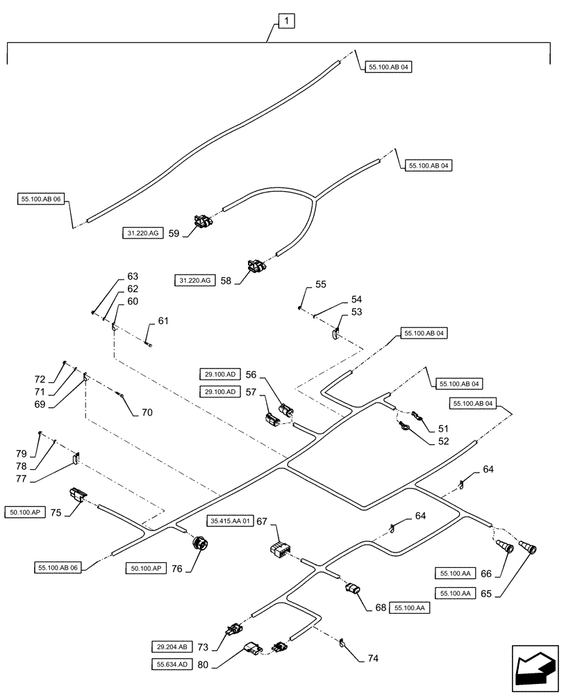 Схема запчастей Case IH WD1903 - (55.100.AB[05]) - WIRE HARNESS. FM, NON-DRAPER OPTION (CONT.) (55) - ELECTRICAL SYSTEMS
