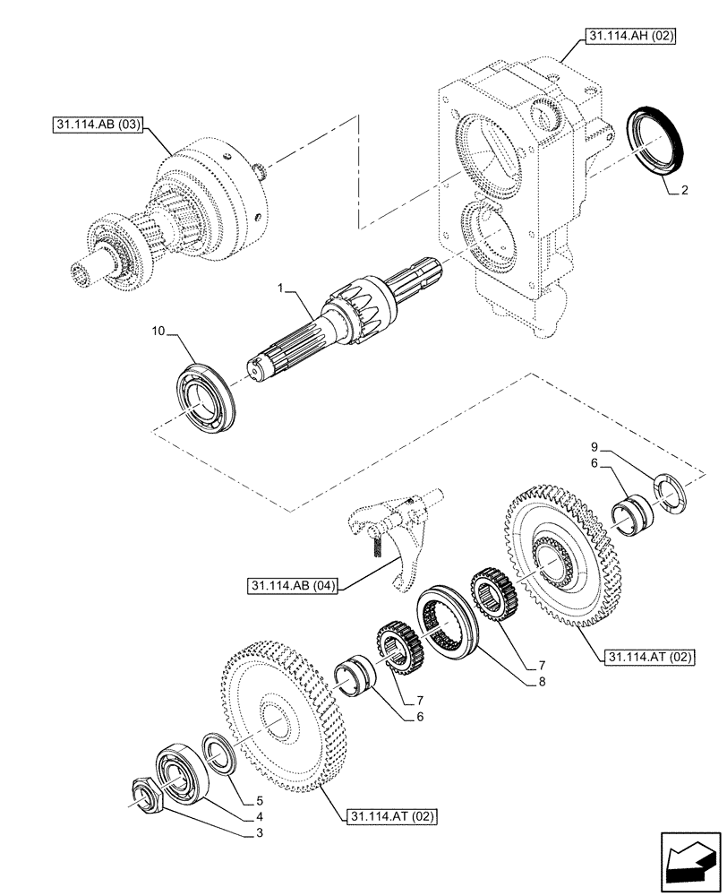 Схема запчастей Case IH FARMALL 105C - (31.114.AF[02]) - VAR - 743566 - PTO, OUTPUT, SHAFT (540/540E RPM, POWERSHUTTLE) (31) - IMPLEMENT POWER TAKE OFF
