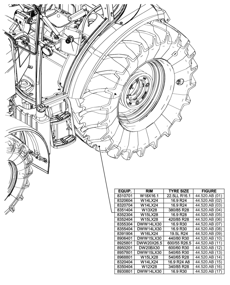 Схема запчастей Case IH FARMALL 65C - (44.000.00[02]) - SECTON INDEX - REAR WHEELS (44) - WHEELS