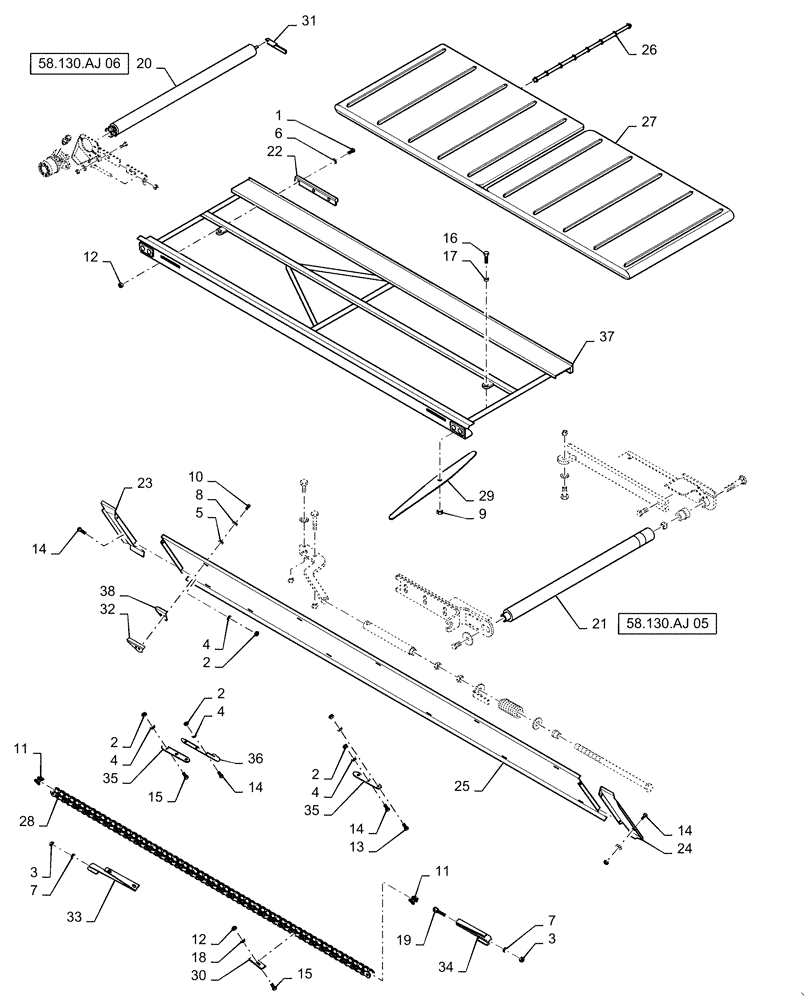 Схема запчастей Case IH DH363 - (58.130.AJ[03]) - DRAPER, DECK, DOUBLE SWATH, 25FT LH (58) - ATTACHMENTS/HEADERS