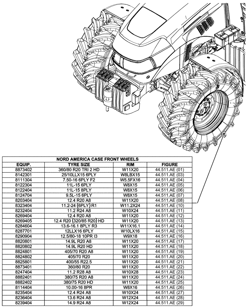 Схема запчастей Case IH FARMALL 85C - (44.000.00[03]) - SECTION INDEX - FRONT WHEELS (44) - WHEELS