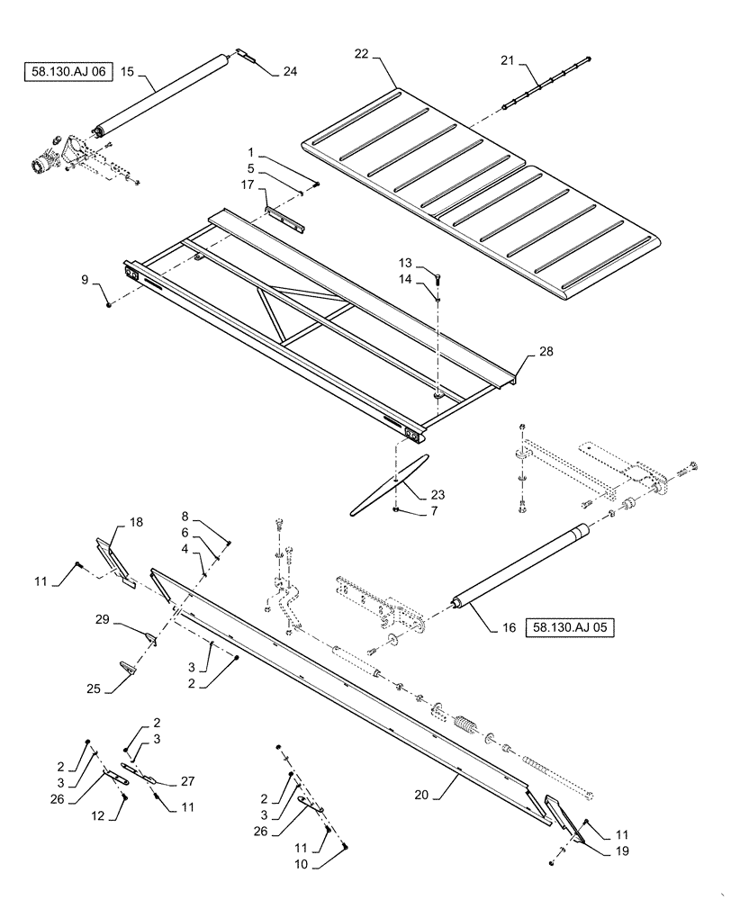 Схема запчастей Case IH DH363 - (58.130.AJ[01]) - DRAPER, DECK, SINGLE SWATH, 25FT LH (58) - ATTACHMENTS/HEADERS