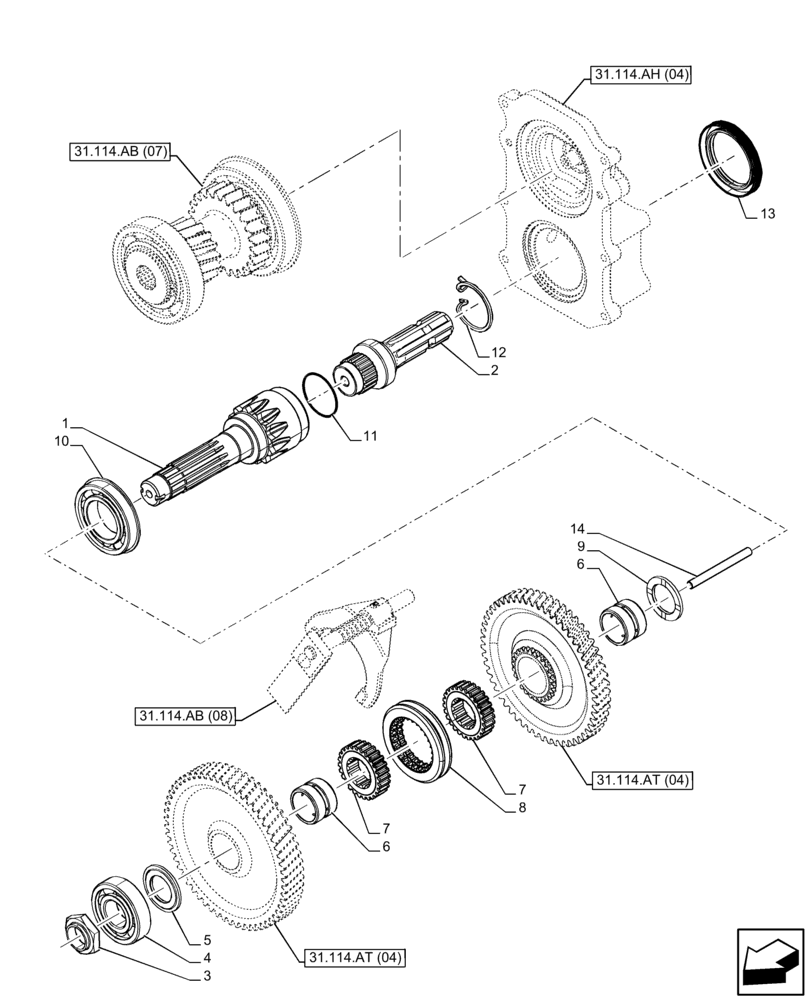 Схема запчастей Case IH FARMALL 105C - (31.114.AF[04]) - VAR - 743594 - PTO, OUTPUT, SHAFT (540/1000 RPM, SHUTTLE) (31) - IMPLEMENT POWER TAKE OFF
