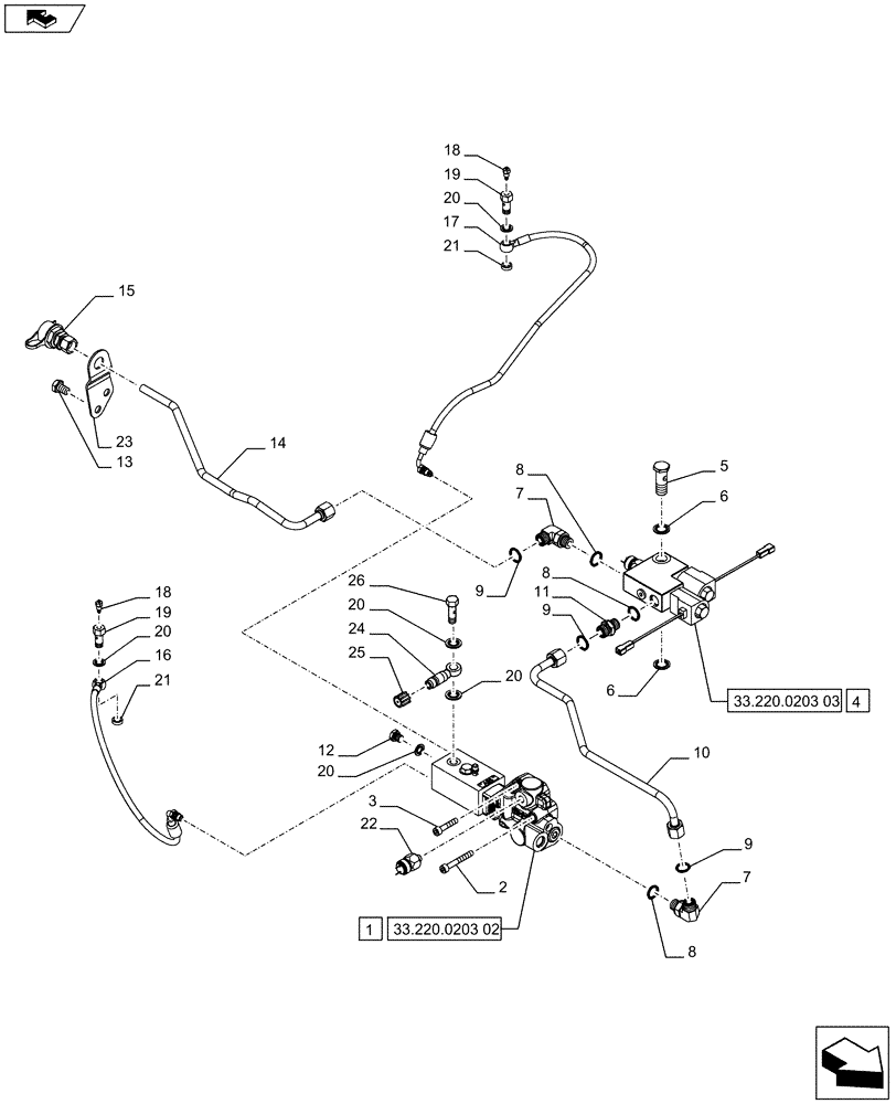 Схема запчастей Case IH PUMA 170 - (33.220.0203[01]) - ABS SYSTEM - HYDRAULIC TRAILER BRAKE (ITALY) - BRAKING SYSTEM (VAR.743980 / 720418) (33) - BRAKES & CONTROLS