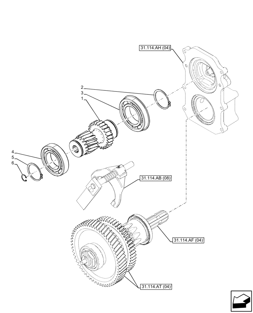 Схема запчастей Case IH FARMALL 105C - (31.114.AB[07]) - VAR - 743594 - PTO, DRIVEN SHAFT (540/1000 RPM, SHUTTLE) (31) - IMPLEMENT POWER TAKE OFF