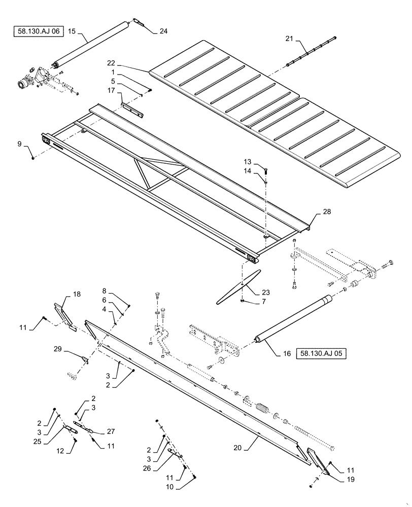 Схема запчастей Case IH DH363 - (58.130.AJ[01]) - DRAPER, DECK, SINGLE SWATH, 30FT LH (58) - ATTACHMENTS/HEADERS
